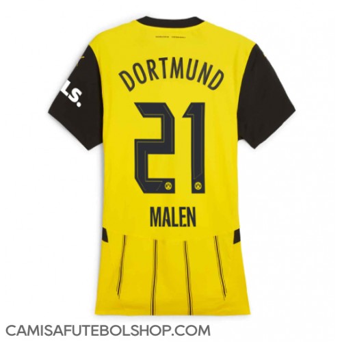 Camisa de time de futebol Borussia Dortmund Donyell Malen #21 Replicas 1º Equipamento Feminina 2024-25 Manga Curta